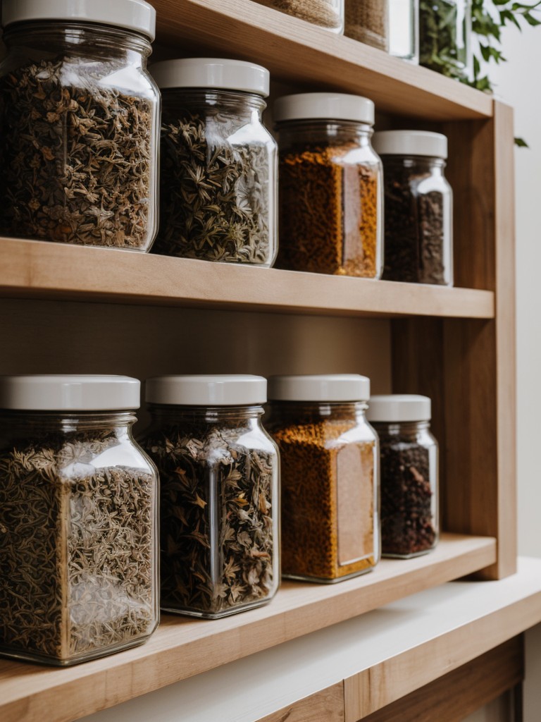Install a small shelf or ledge to display decorative jars filled with spices or collections of dried herbs.