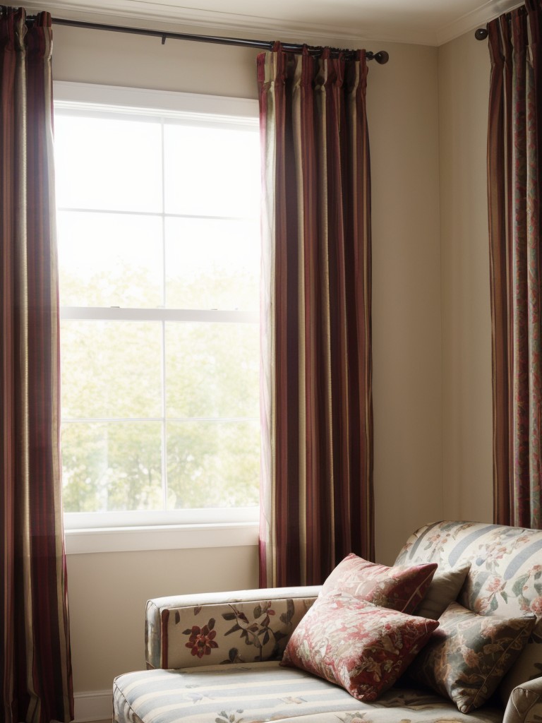 Experiment with patterned curtains, such as bold stripes or intricate floral designs, to elevate the style of your living room.