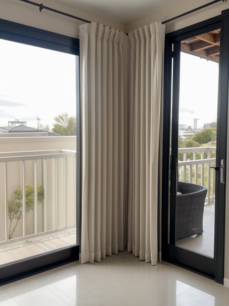 Install floor-to-ceiling sheer curtains around your balcony doors to enjoy the view while maintaining privacy and a seamless indoor-outdoor connection.