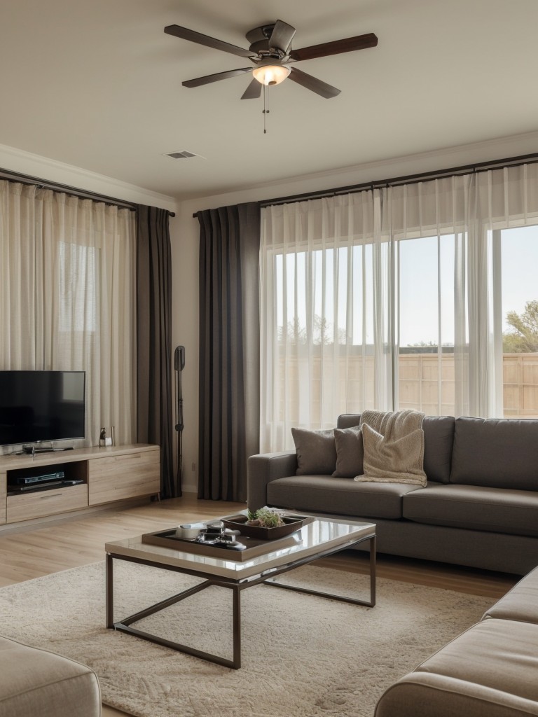 Install motorized curtains that can automatically open and close with the help of a remote control or voice command, adding convenience and luxury to your living room.