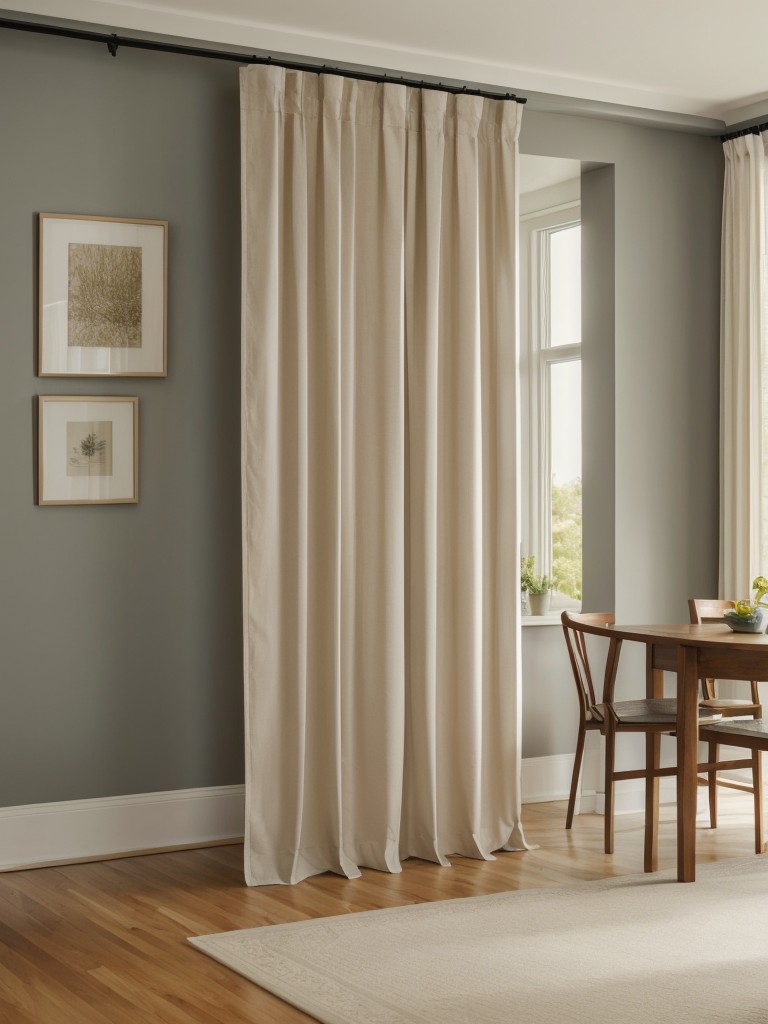 Use curtains as room dividers to separate different areas of your living room, creating distinct zones for relaxing, dining, or work.