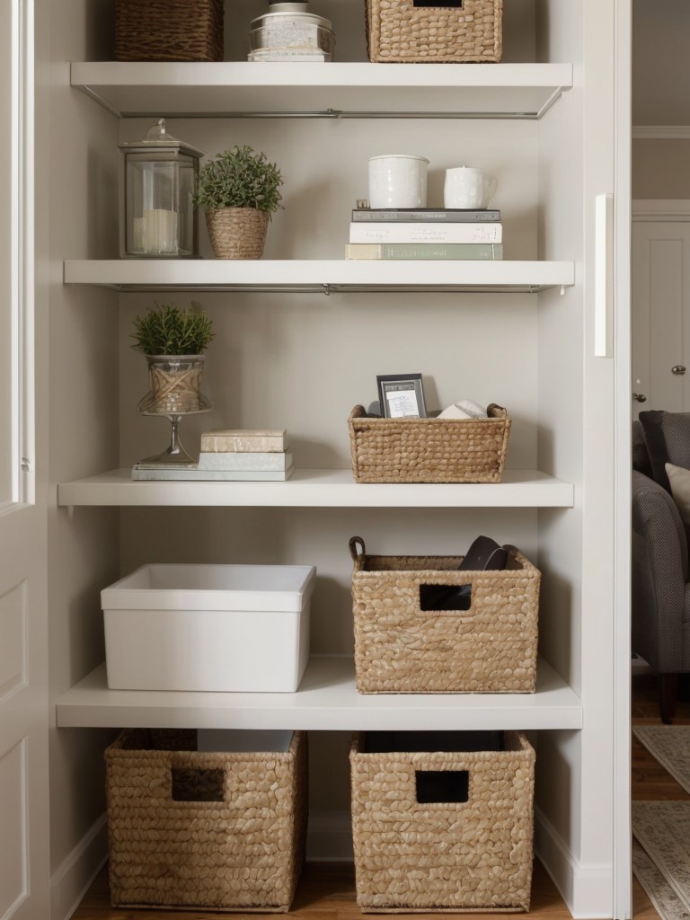 Adding versatile and affordable storage solutions, such as floating shelves or storage ottomans, to keep the living room organized without breaking the bank.