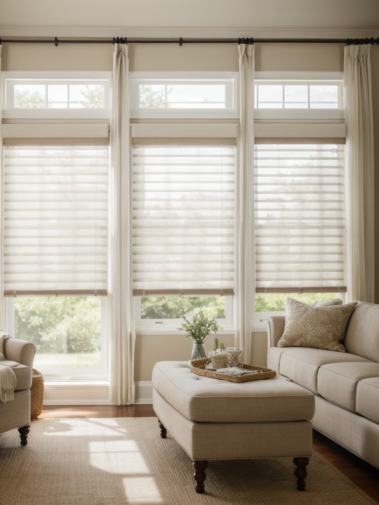 Choosing affordable but stylish window treatments, like curtains or blinds, to add privacy and character to a living room.