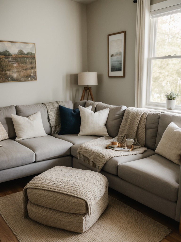 Creating a cozy and inviting living room ambiance through affordable textiles, like throw blankets and floor pillows, without overspending.