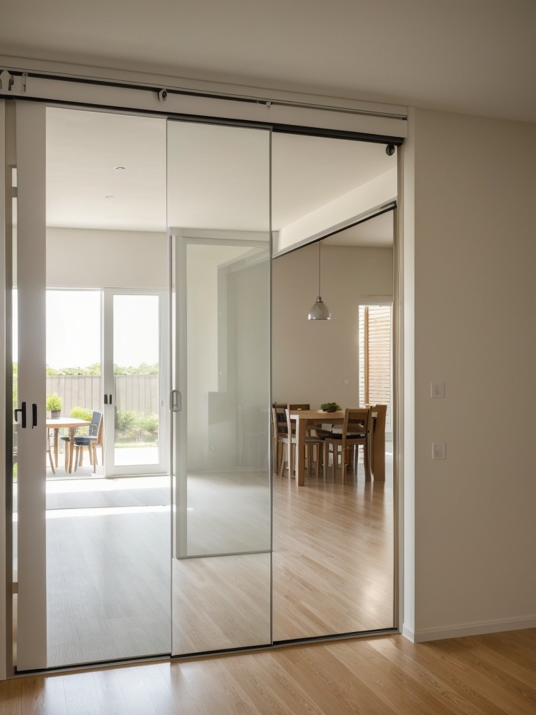 Consider installing a movable room partition or a sliding door to provide the option for privacy or separation between the living and dining areas.