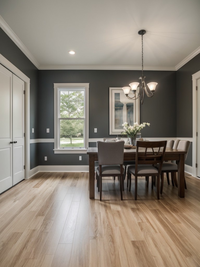 Consider using a uniform flooring material or color scheme throughout the living and dining areas for a seamless and visually appealing transition.