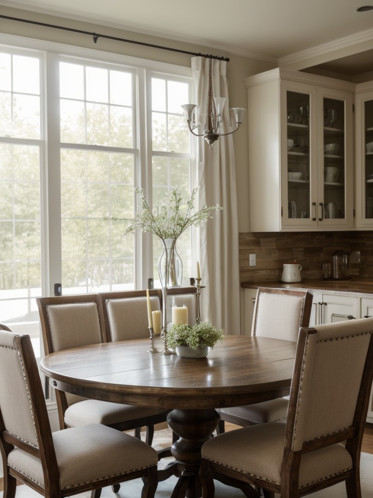 Create a sense of continuity by repeating key design elements, such as the same style of chairs or similar color accents, between the living and dining areas.