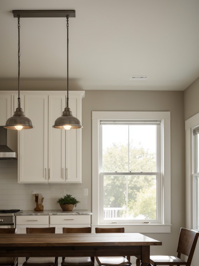 Install adjustable lighting fixtures to allow for different lighting needs in both the dining and living areas, from bright and functional to cozy and ambient.