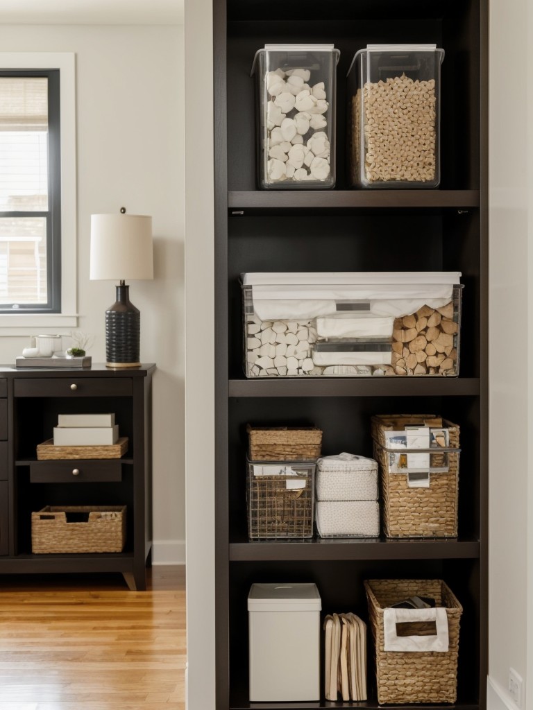 Use a mix of open and closed storage solutions to create a balance between displaying decorative items and concealing clutter.