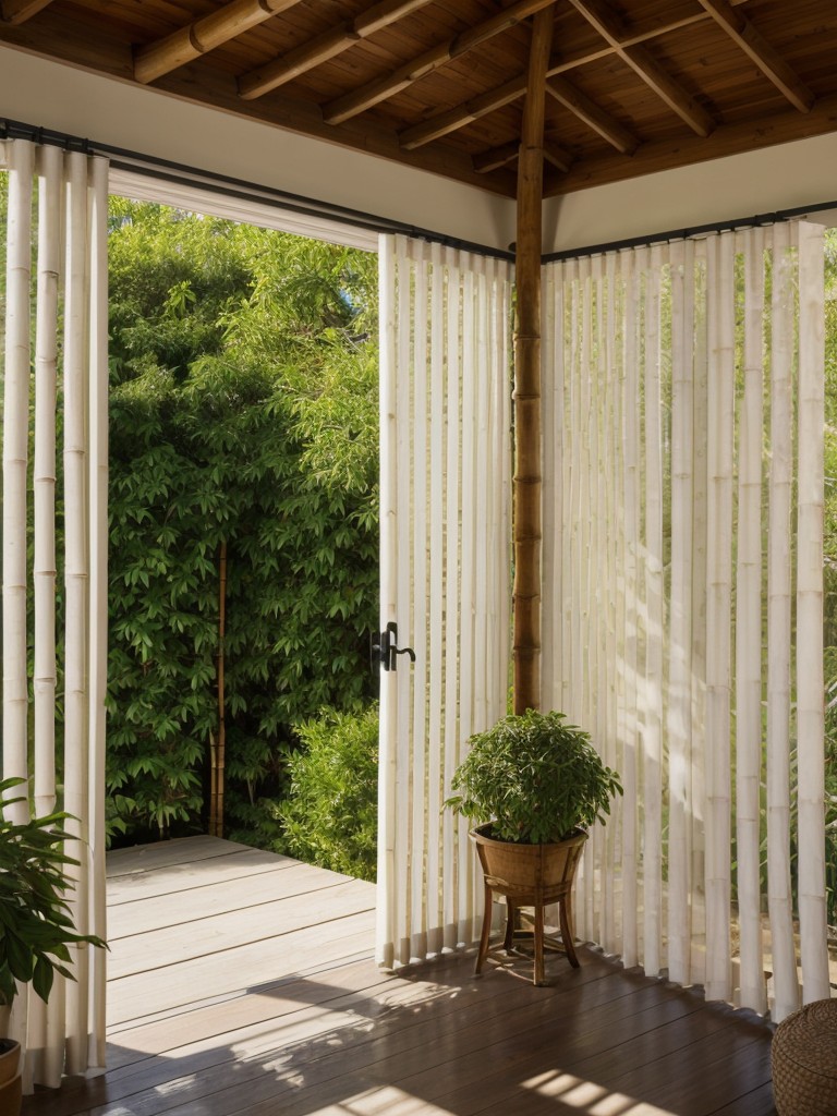 Add privacy and shade with bamboo blinds, outdoor curtains, or a trellis covered in climbing plants.