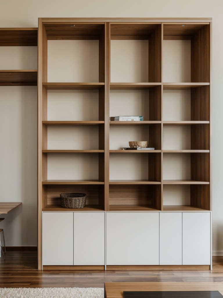 Incorporating smart storage solutions, such as a modular bookcase that doubles as a room divider to create separate living and dining areas.