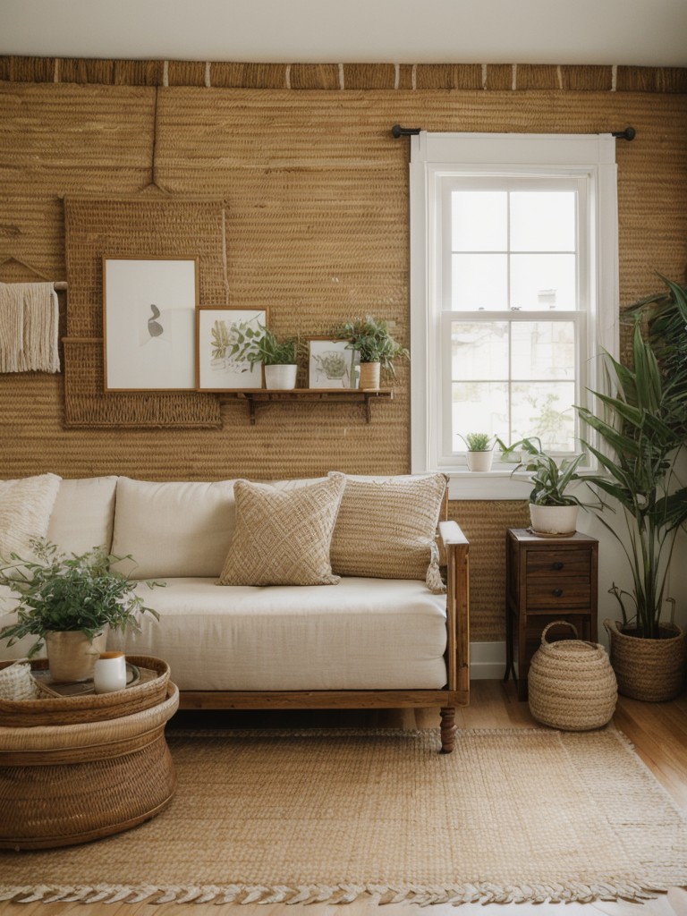 Create a visually captivating bohemian apartment decor by introducing an array of natural textures, such as jute rugs, rattan furniture, and woven wall hangings.