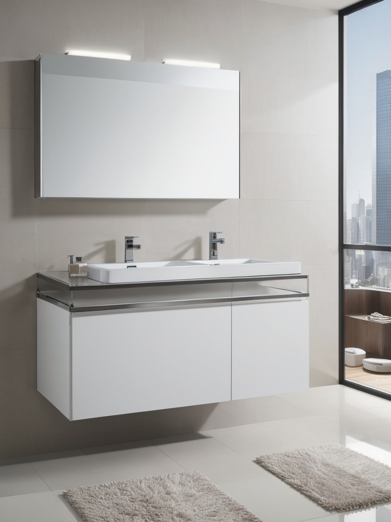 Elevate the design of your apartment bathroom with modern fixtures such as a freestanding bathtub, a floating vanity, and stainless steel accents to create a clean and sophisticated look.