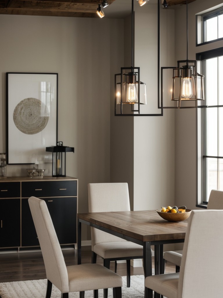 Make a design statement in your apartment dining room by choosing a unique and eye-catching lighting fixture that complements the overall style of the space, whether it's modern, industrial, or minimalist.