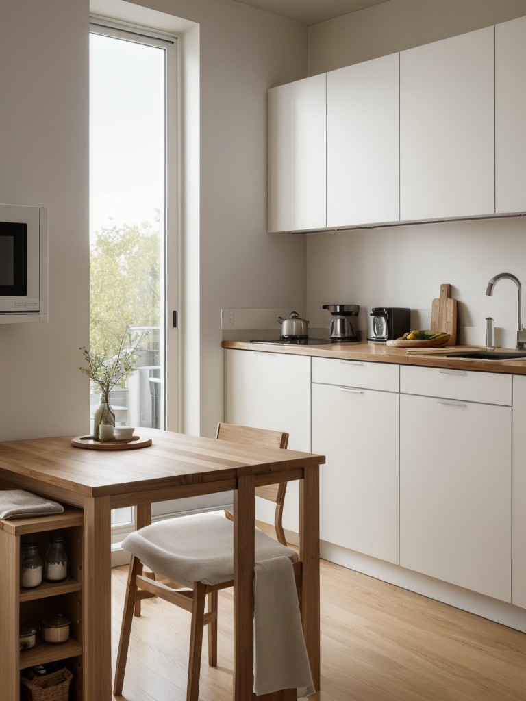 Make the most of your small apartment kitchen by incorporating multifunctional furniture, like a foldable dining table or a kitchen island with added storage options.