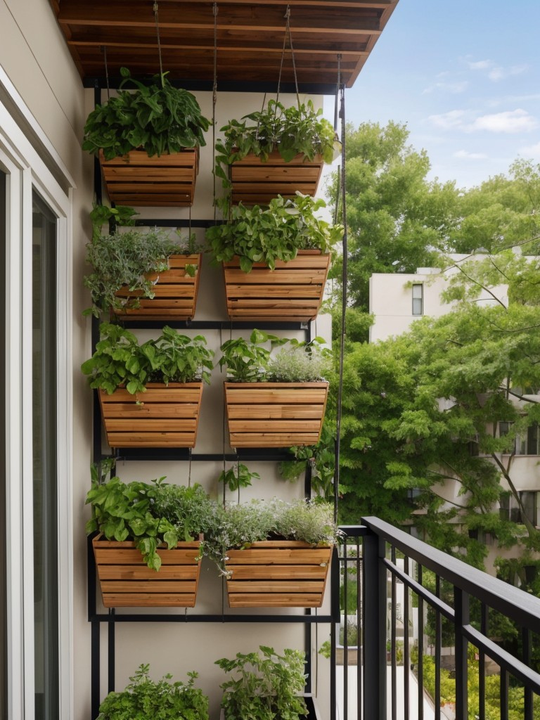 Maximize your apartment balcony's green space by implementing a vertical garden, using hanging planters, trellises, and wall-mounted containers to create a lush and inviting outdoor area.