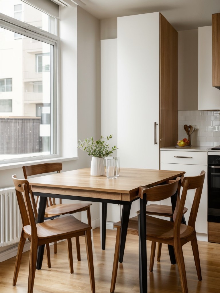 Maximize the functionality of your small apartment dining room by incorporating multi-purpose furniture like extendable tables, stackable chairs, and storage benches.