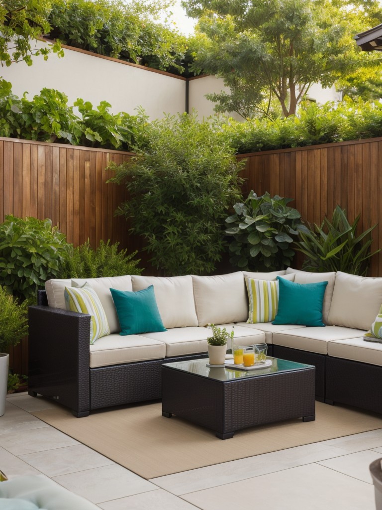 Add a touch of nature to your apartment patio by introducing vibrant plants for a lively and refreshing outdoor space.