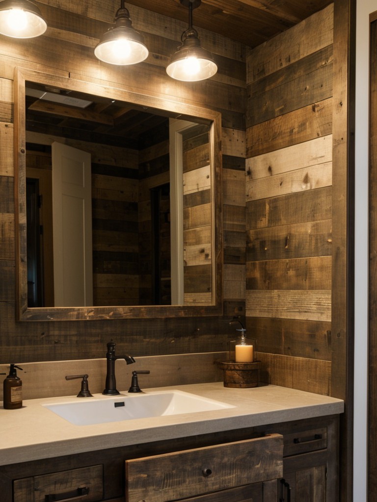 Bring rustic charm to your apartment bathroom with reclaimed wood features, vintage fixtures, and earthy tones for a cozy and inviting atmosphere.