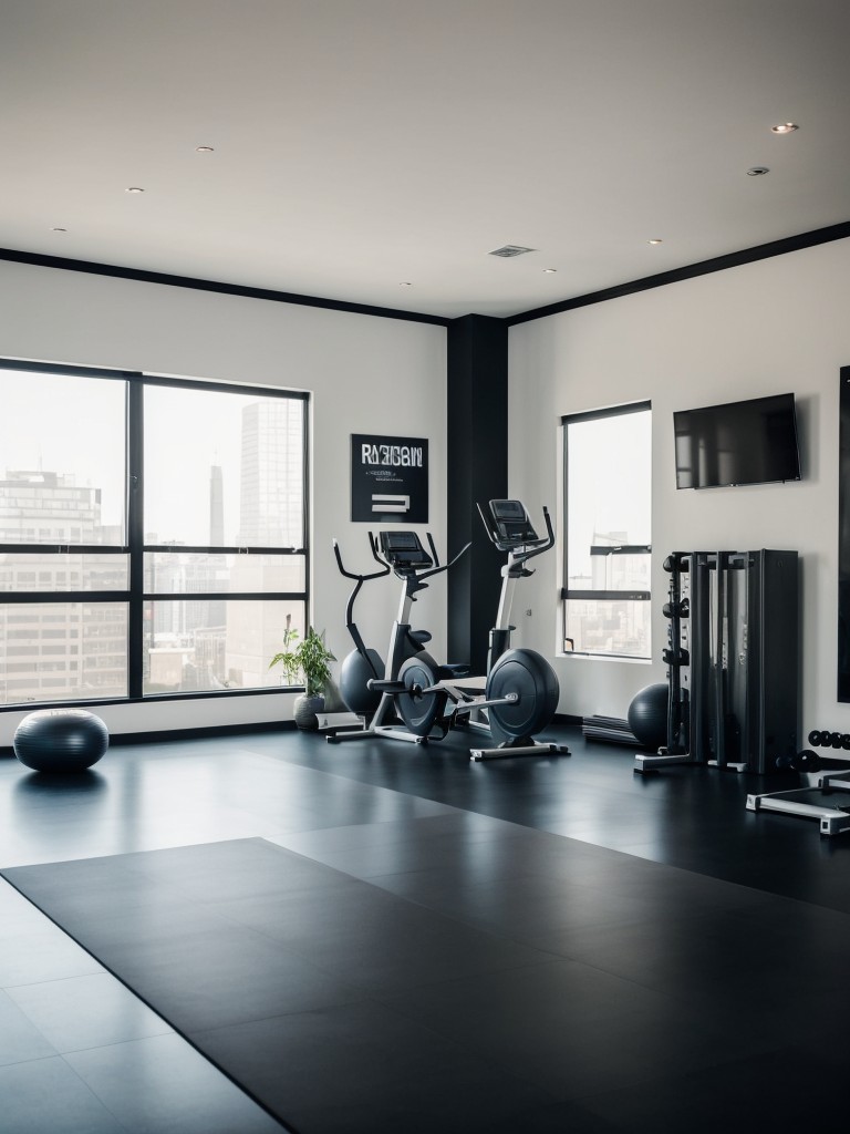 Create a contemporary gym in your apartment with high-tech exercise equipment, sleek design elements, and motivational décor for a modern and functional fitness area.