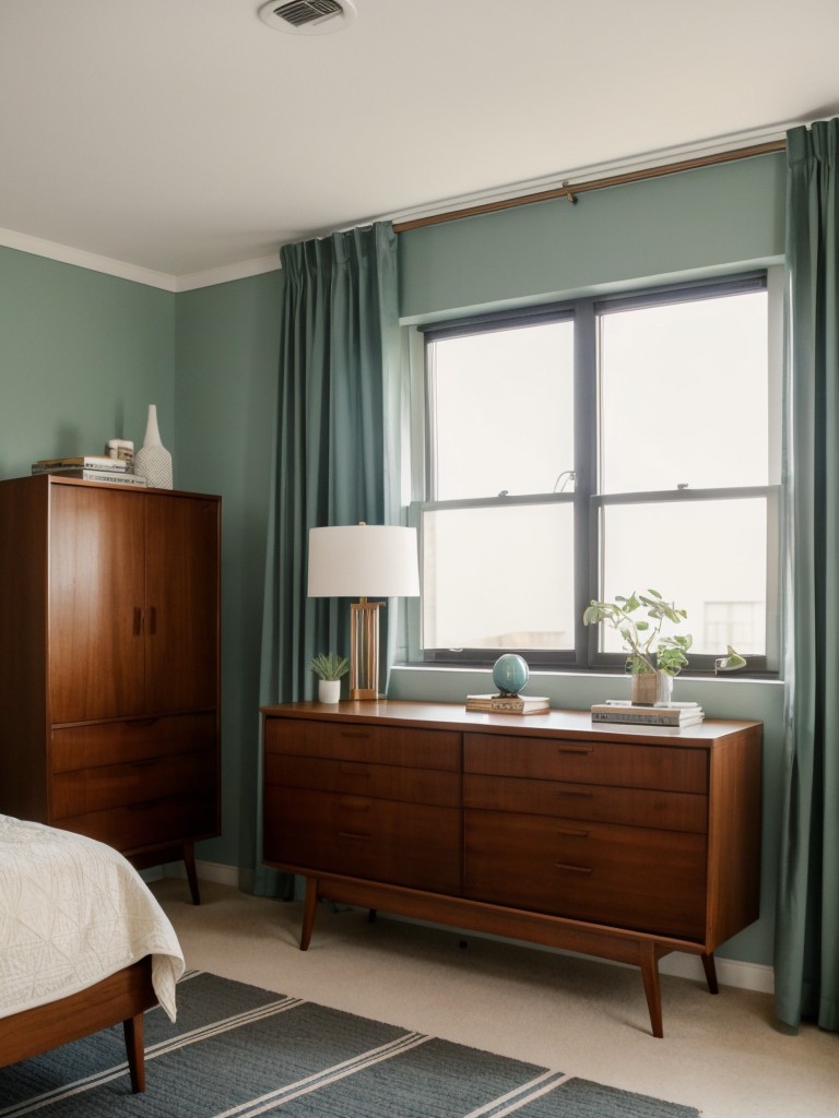 Create a mid-century modern bedroom in your apartment with retro-inspired furniture, geometric patterns, and iconic design elements for a vintage yet timeless look.