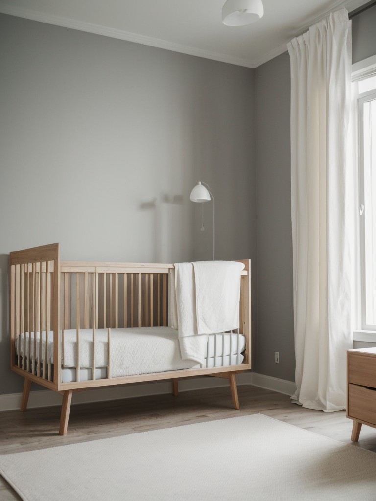 Create a Scandinavian-inspired nursery in your apartment with light wood furniture, soft textiles, and a minimalist color palette for a serene and calming space for your little one.