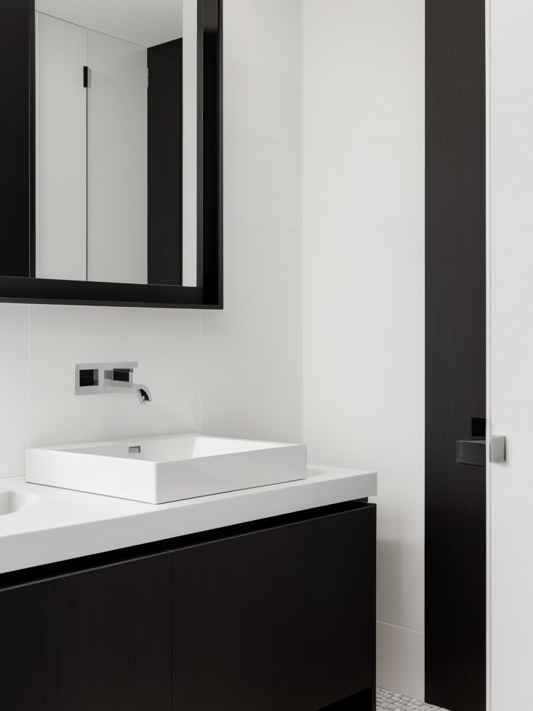 Create a sleek and modern apartment bathroom with a minimalist design, featuring clean lines and minimal clutter.