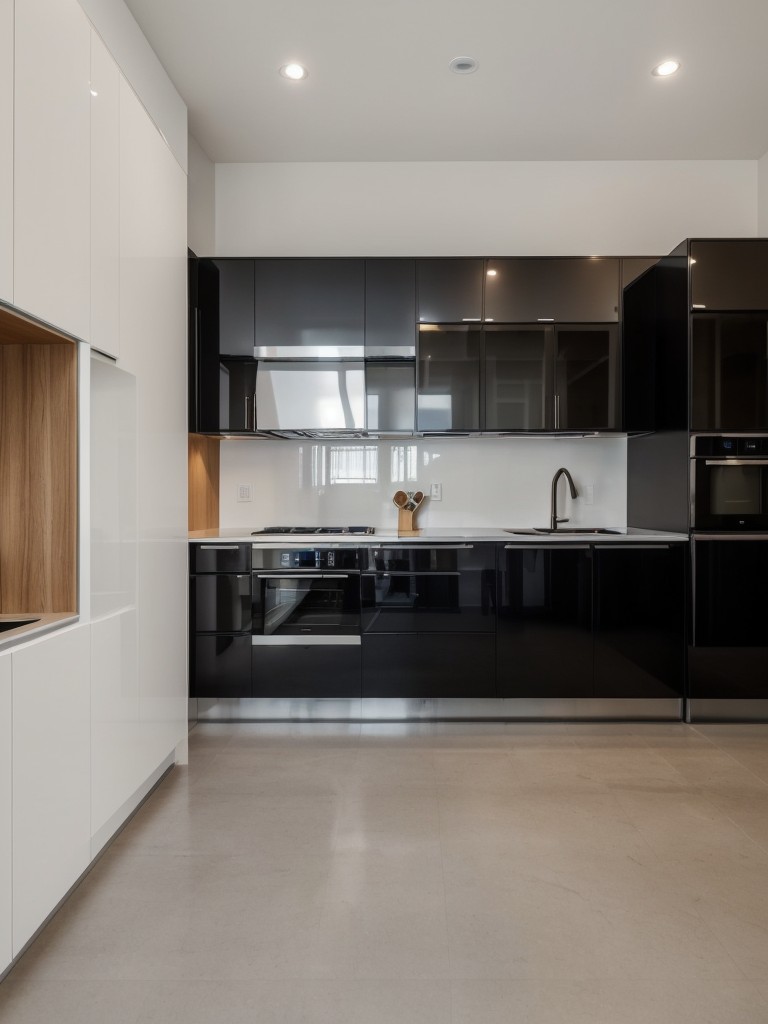 Create a sleek and stylish kitchen in your modern apartment, complete with state-of-the-art appliances for a sophisticated cooking space.