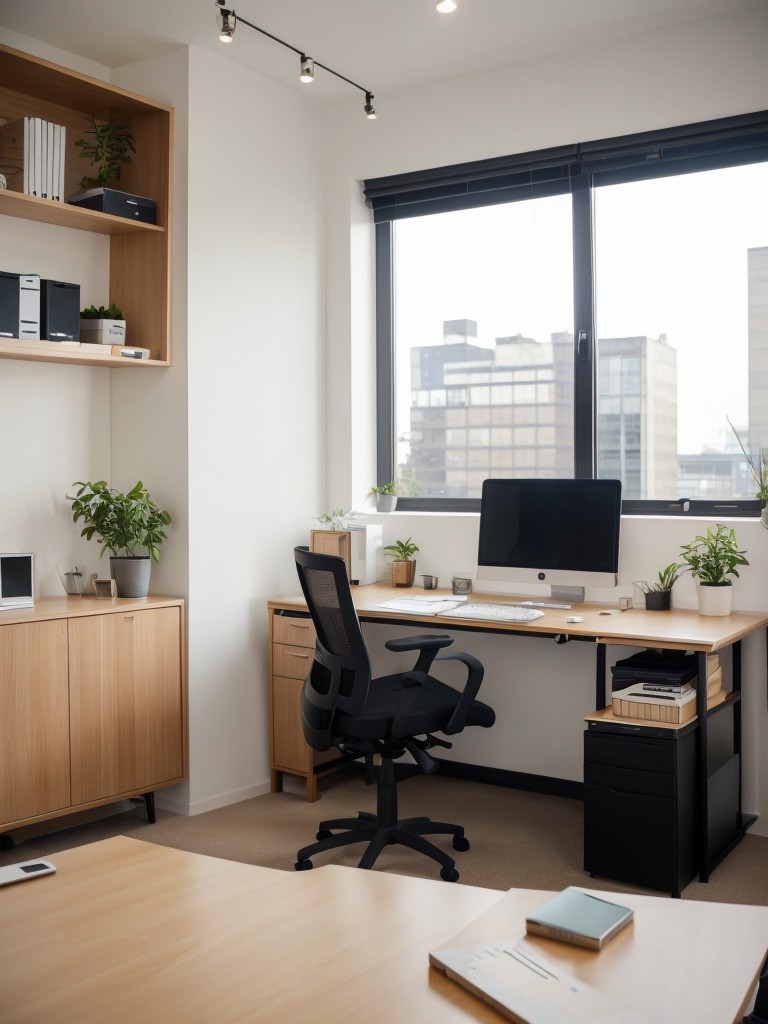 Design a functional and comfortable apartment office space with ergonomic furniture that promotes productivity and well-being.