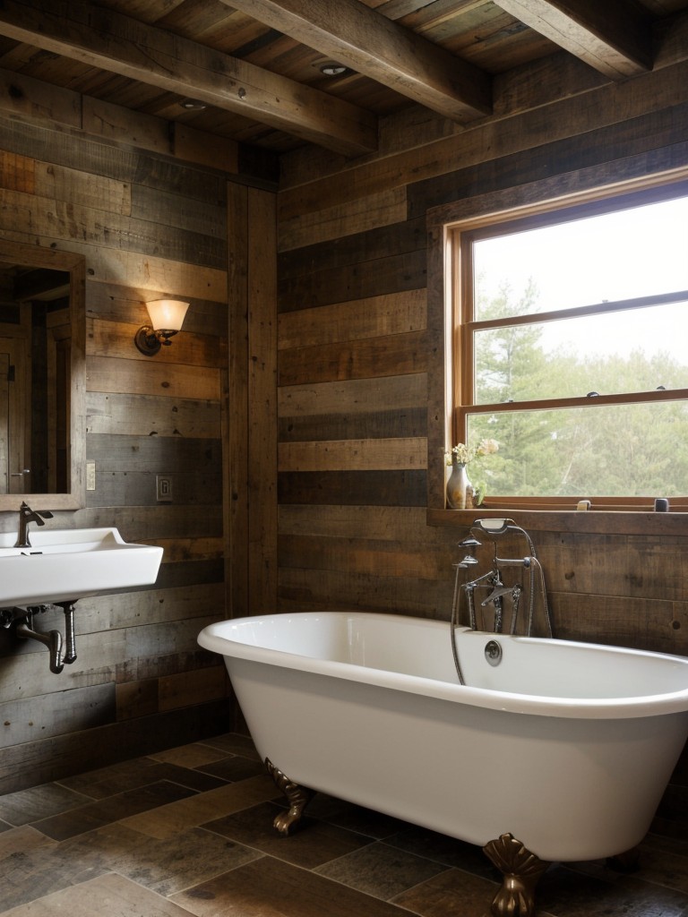 Design a rustic-inspired bathroom in your apartment by incorporating reclaimed wood elements, a clawfoot tub, and natural textures to evoke a warm and welcoming ambiance.