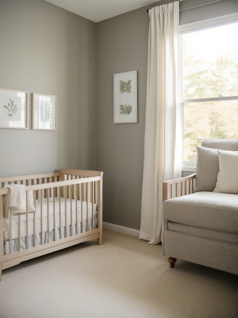 Design a serene and gender-neutral nursery in your apartment by opting for a soft and neutral color palette.