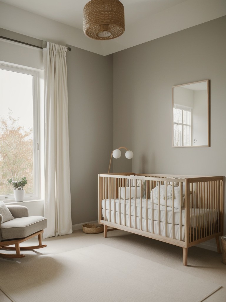 Design a tranquil and cozy nursery in your apartment by incorporating light wood furniture, neutral tones, and nature-inspired elements, channeling the simplicity and elegance of Scandinavian design.