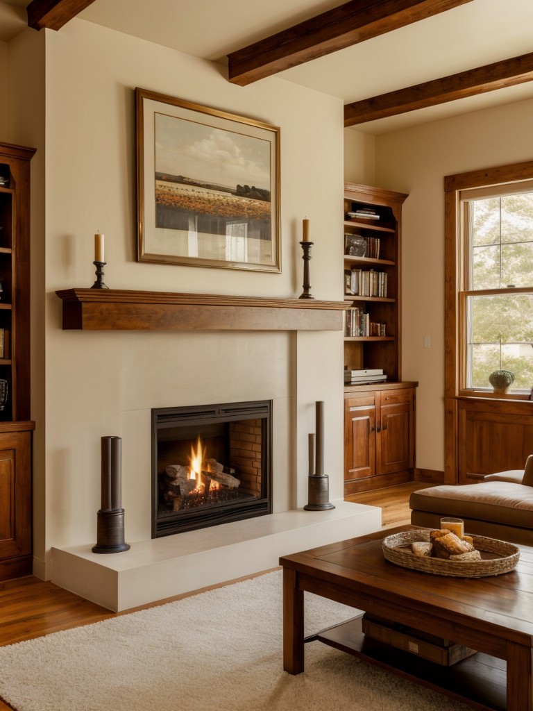 Incorporate a traditional fireplace into your apartment living room for a classic and warm ambiance.