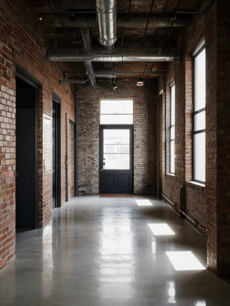 industrial apartment hallway ideas with exposed brick