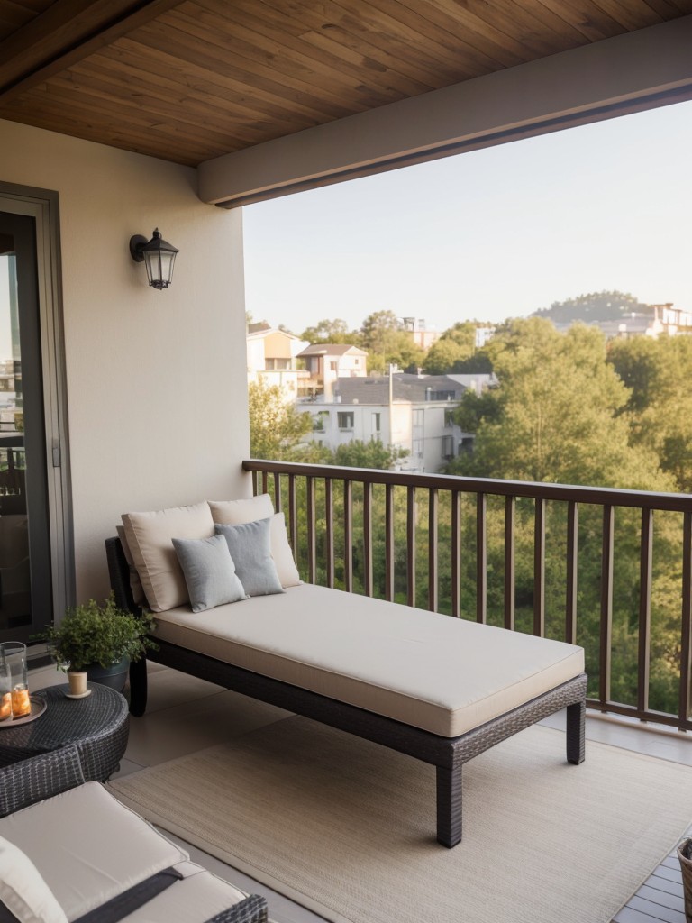 Make the most of your apartment balcony by creating a cozy seating area where you can relax and enjoy the view.