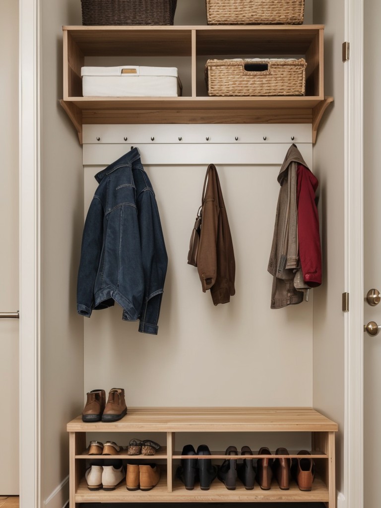 Maximize the functionality of your apartment entryway with smart organization solutions, such as hooks, shoe racks, and storage benches.