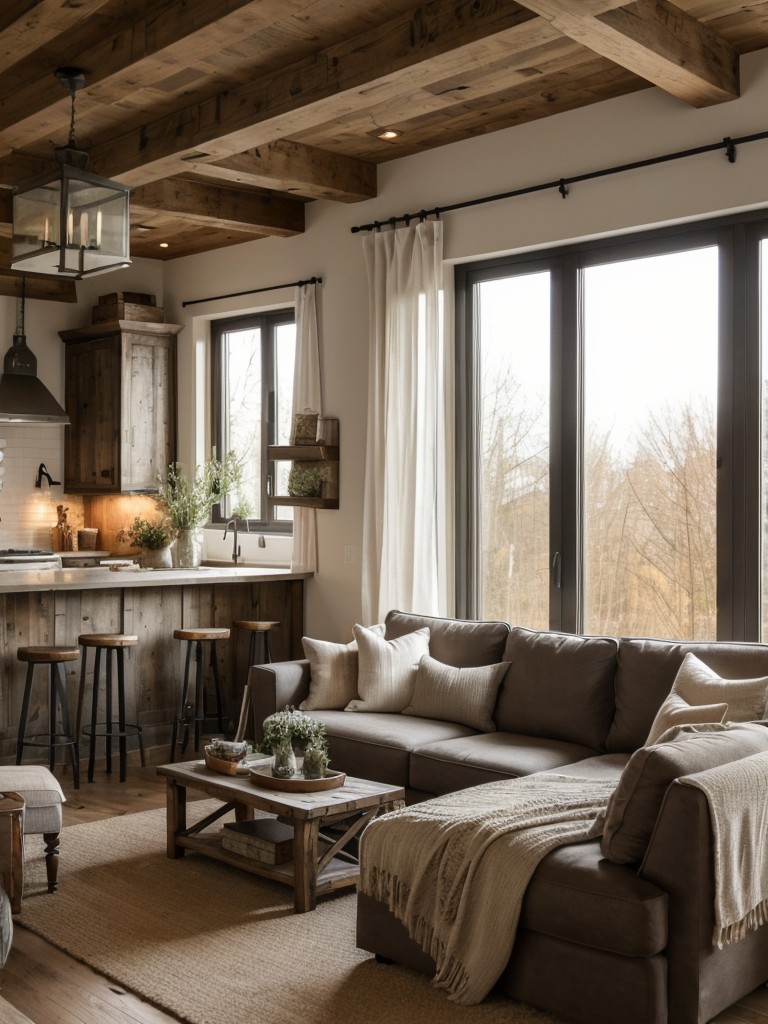 Mix modern and farmhouse elements in your apartment design to achieve a cozy and inviting atmosphere with rustic accents.