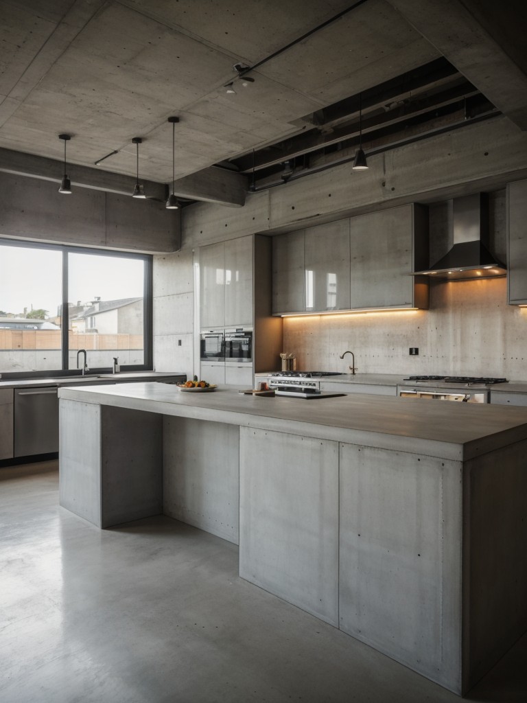 urban apartment kitchen ideas with exposed concrete walls