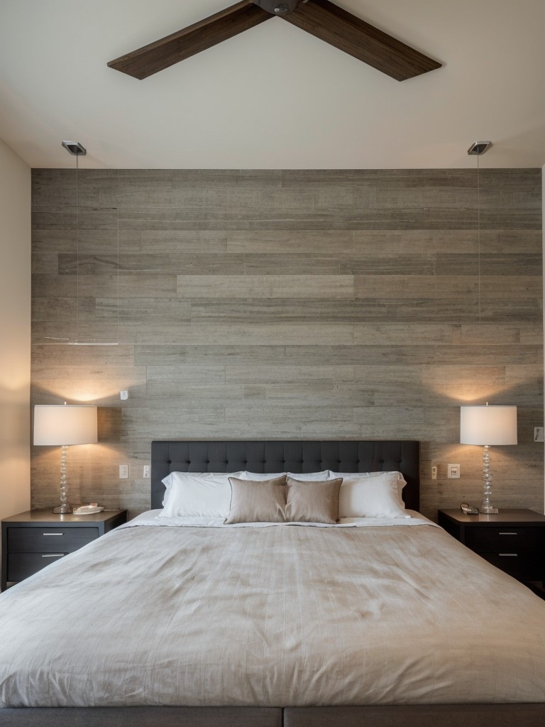 Use an accent wall in your bedroom to add depth and personality to your apartment design.