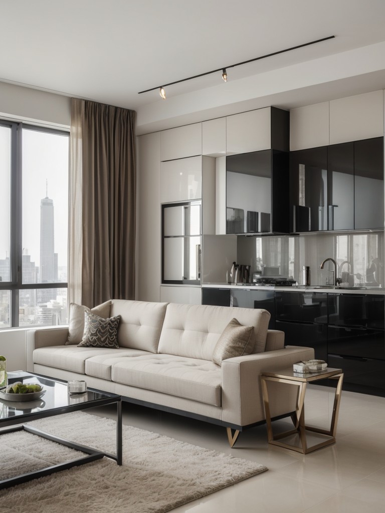 contemporary apartment ideas with sleek furniture, geometric shapes, and metallic accents for a modern and sophisticated look.