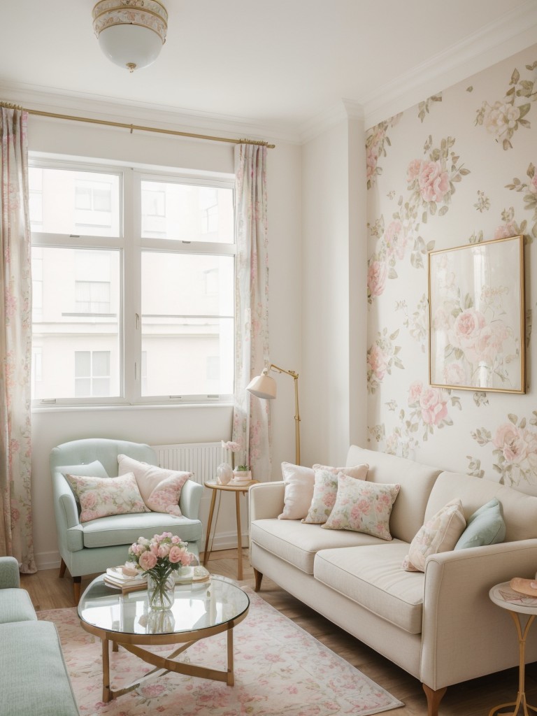 feminine apartment ideas with pastel colors, soft fabrics, and floral patterns for a charming and feminine vibe.