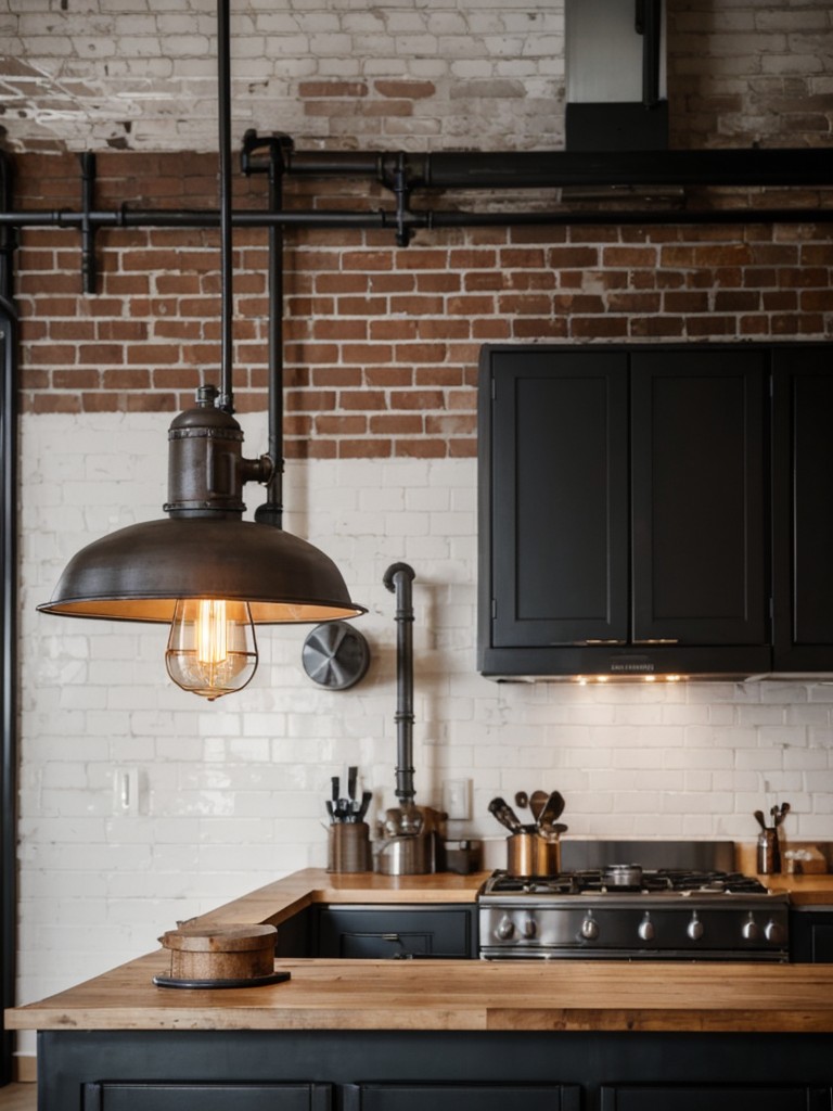 industrial apartment ideas with exposed brick walls, metal accents, and vintage industrial lighting for a trendy and urban aesthetic.
