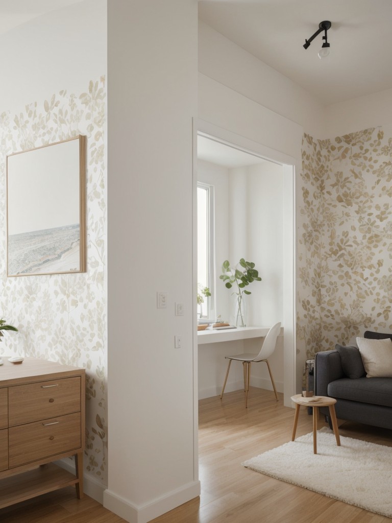 Add a Statement Wall using Peel-and-Stick Wallpaper to Create a Focal Point in a Small Studio Apartment.