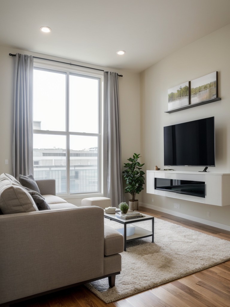 Incorporate a Wall-Mounted TV to Save Space and Optimize Entertainment Options in a Small Studio Apartment.