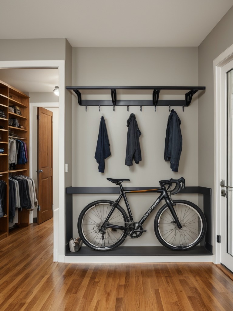 Install Wall-Mounted Bike Racks or Hooks to Save Floor Space and Store Bicycles.