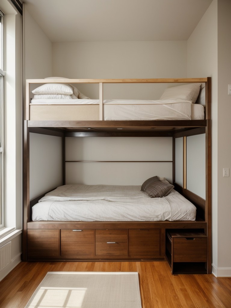 Transform a Studio Apartment into Separate Living Zones with a Loft Bed and Sliding Room Dividers.