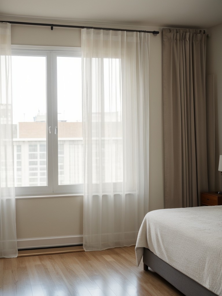 Use Floor-to-Ceiling Sheer Curtains to Separate Sleeping and Living Areas of a Studio Apartment.