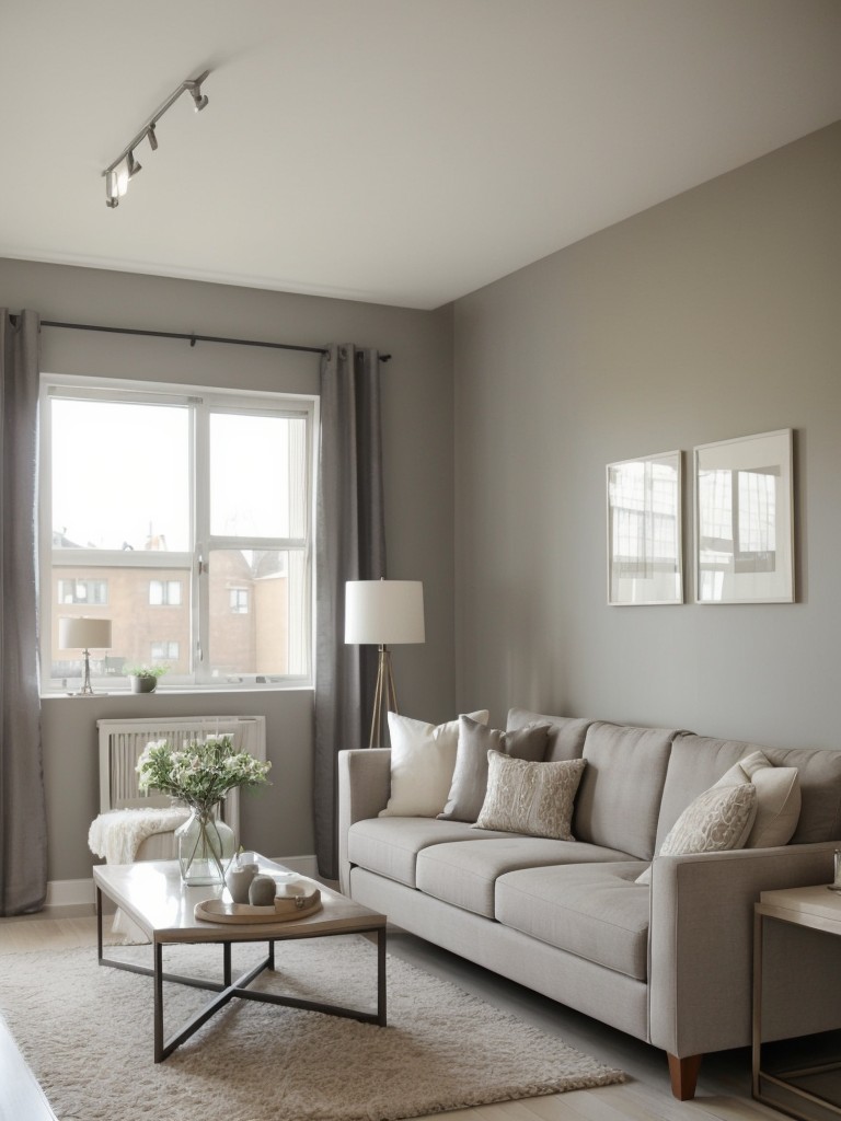 Contemporary apartment living room paint ideas, incorporating a combination of cool and warm neutrals such as grays, taupes, and creams for a timeless and sophisticated look.