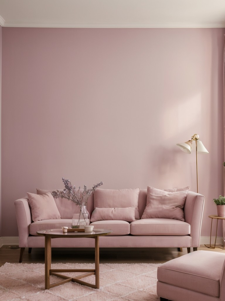 Romantic apartment living room paint ideas, utilizing soft and romantic shades such as blush pink, lavender, or dusty rose to evoke a dreamy and intimate ambiance.