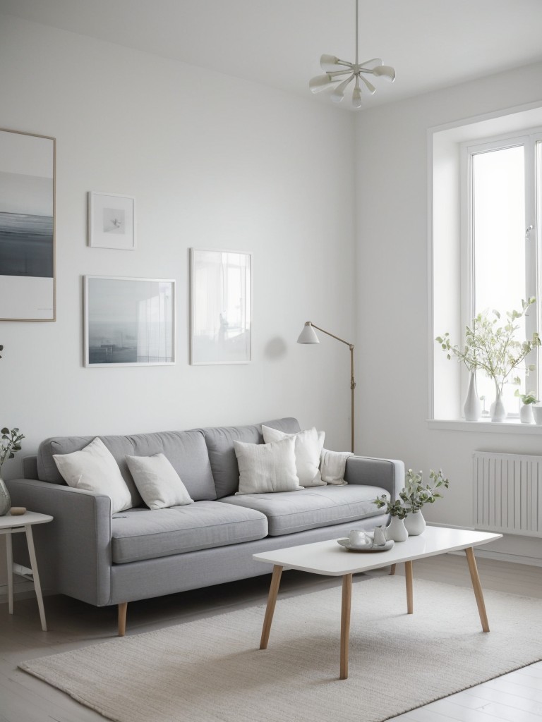 Scandinavian-inspired apartment living room paint ideas, opting for a light and airy color palette with soft grays, whites, and pale blues to create a minimalist and serene atmosphere.